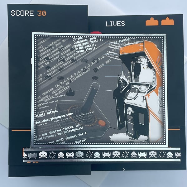 Number 1 gamer retro Space Invaders birthday card