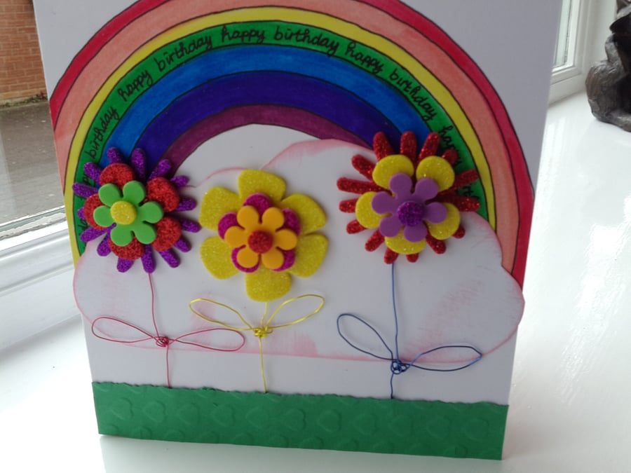 Personalised girls rainbow Birthday card