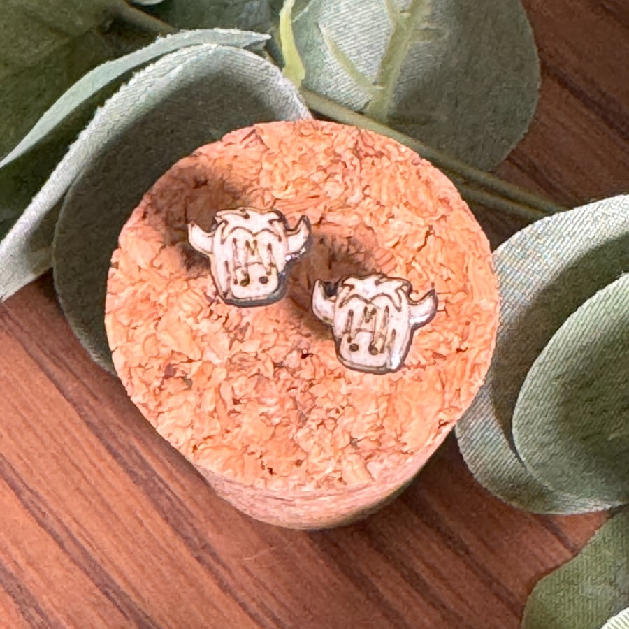 Highland Cow Wooden Studs