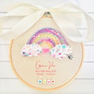 Personalised Baby Keepsake Hoop, Rainbow Birth Announcement, New Baby Gift UK