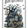 Happy Halloween Card, Haunted House, Spooky Tree and Bats!