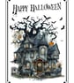 Happy Halloween Card, Haunted House, Spooky Tree and Bats!