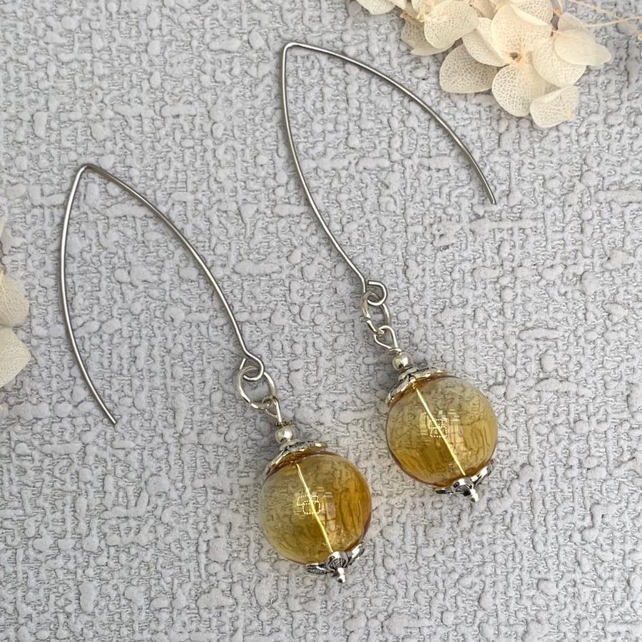 Hollow Amber Glass Globe Boho Earrings