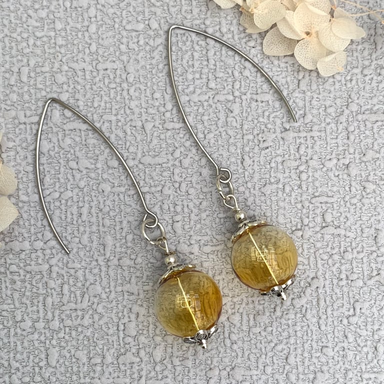 Hollow Amber Glass Globe Boho Earrings