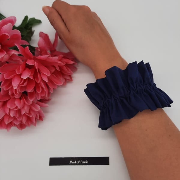 Navy blue ruffled hair scrunchie,  3 for 2 offer. 