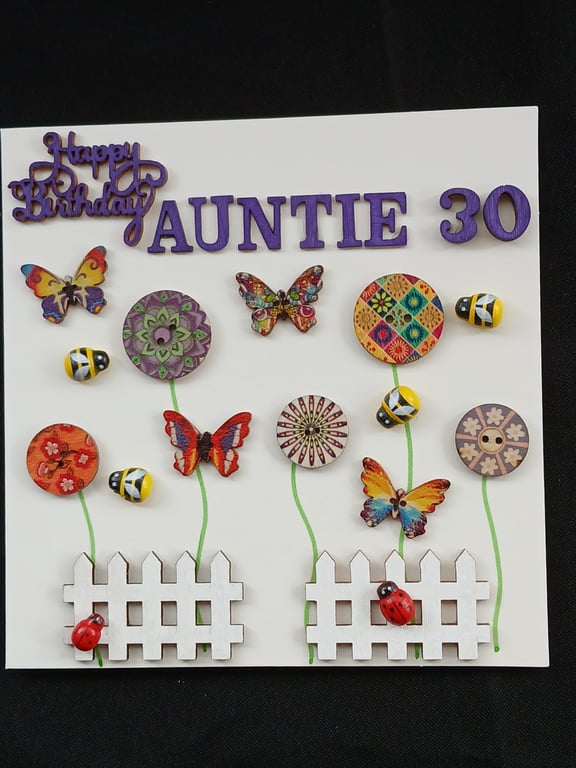 Handmade, Auntie 30th birthday card 
