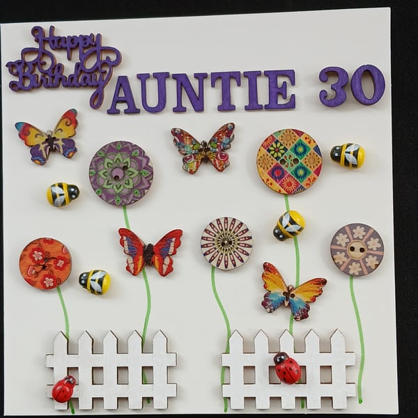 Handmade, Auntie 30th birthday card 