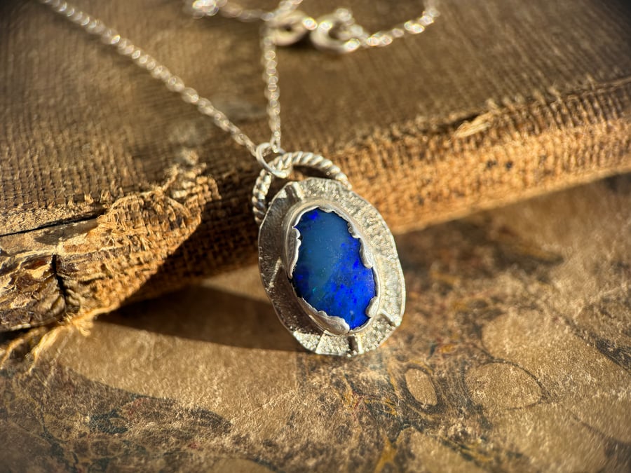 Sterling Silver Blue Opal Leaf Necklace 