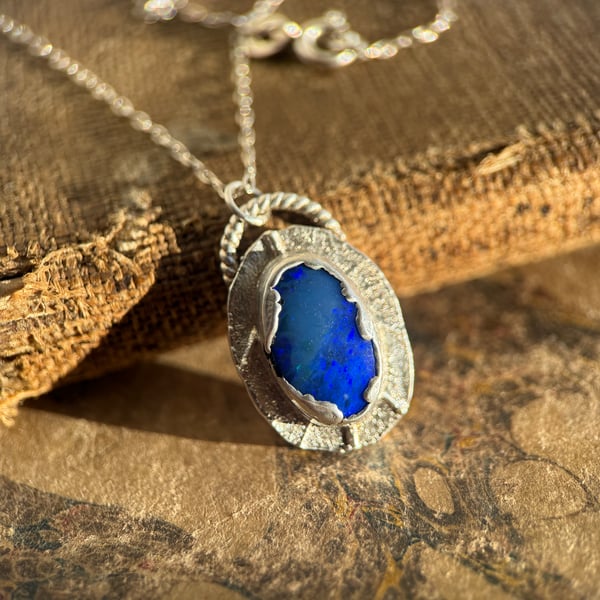 Sterling Silver Blue Opal Leaf Necklace 