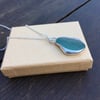 Handmade teal turquoise sea glass & fine silver backless pendant & necklace 