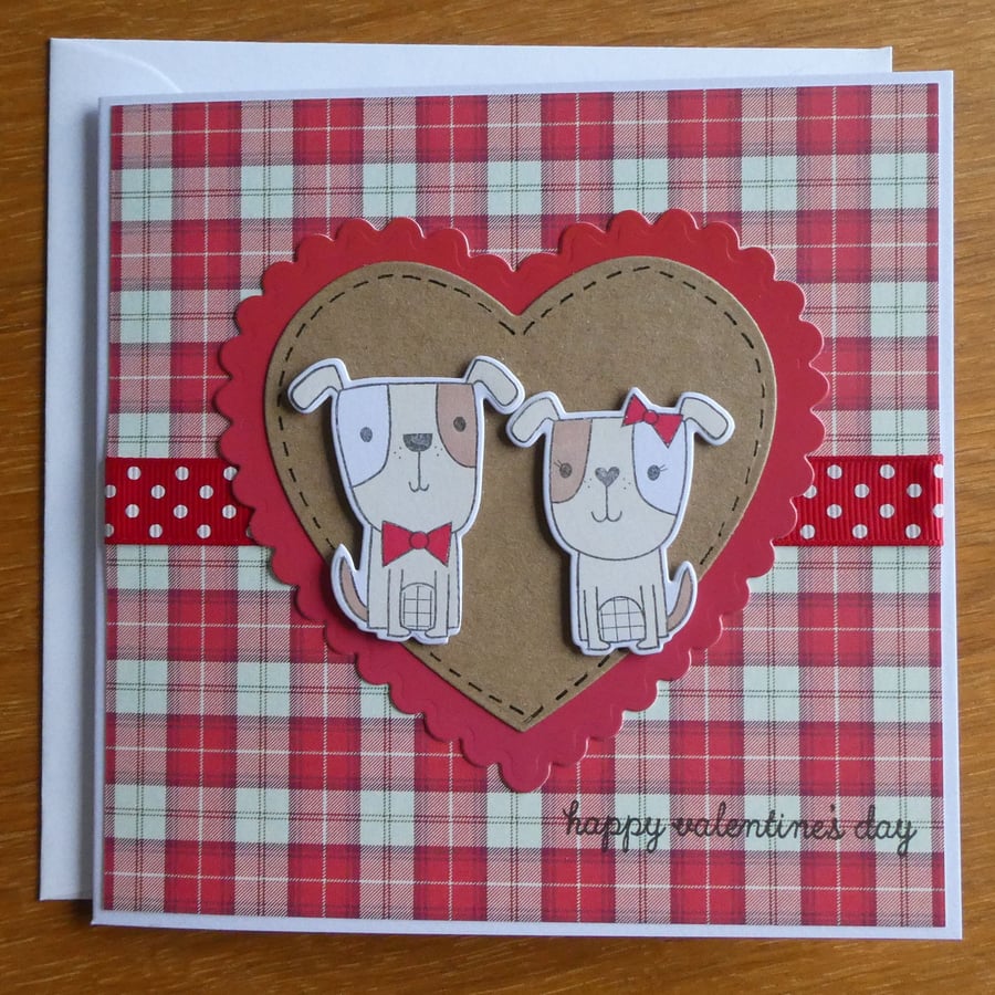 Dogs Valentine's Card - Red and Cream Checks