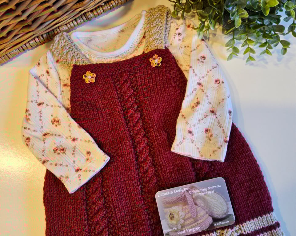 Designer Baby Girl's Pinafore Dress Hand Knitted 9-18 Months Size 