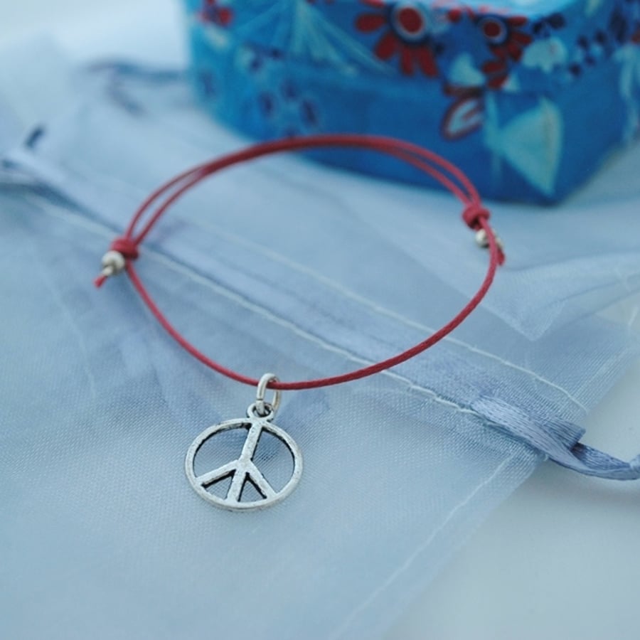 Friendship Bracelet-Red with silver peace