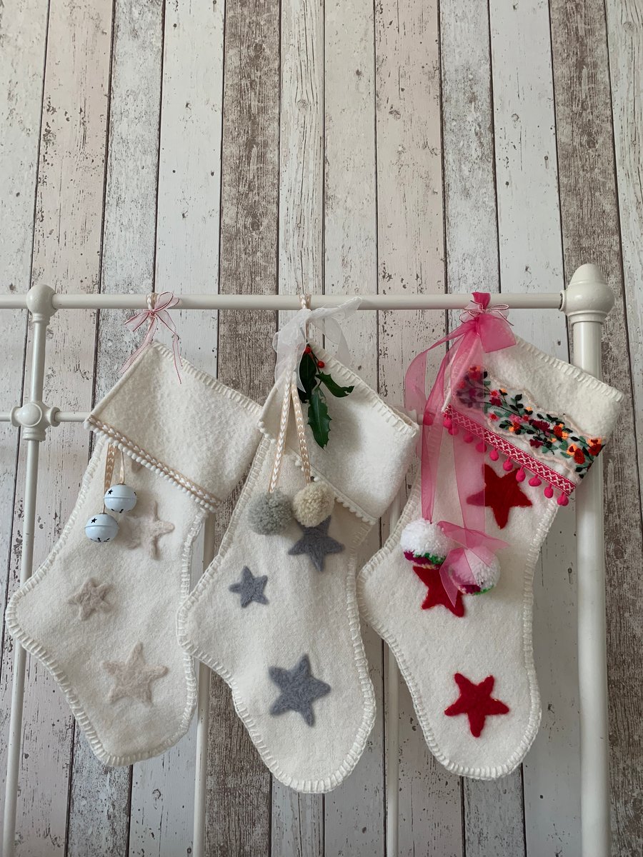 Handmade felted star Christmas stocking 