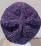 Handknit Donegal Hat in Purple with stripes MED - Image 3
