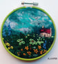 , SCOTTISH BOTHY UNDER A TEAL SKY,handmade, original, needle felted wool picture
