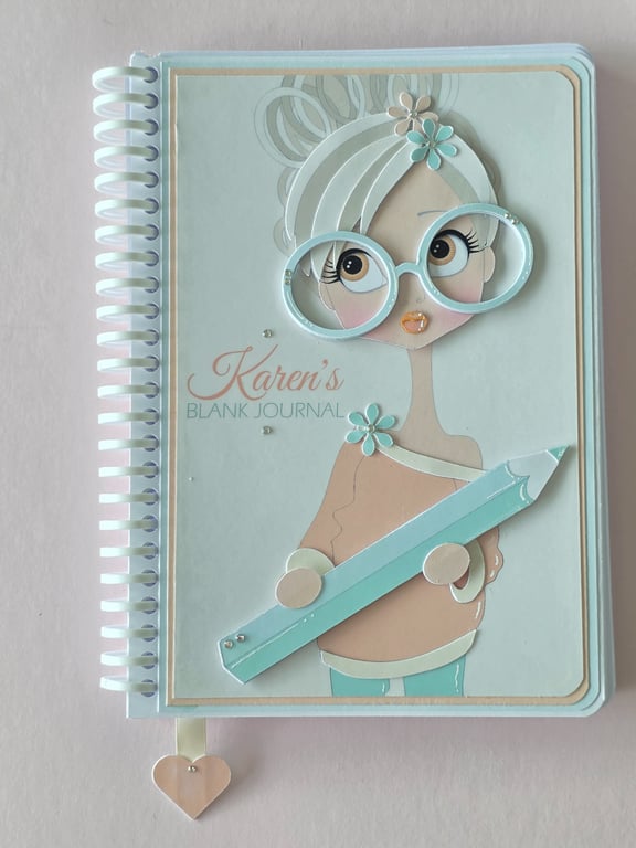 Handmade A5 Premium Journal-Round Glasses Lady-3D Notebook
