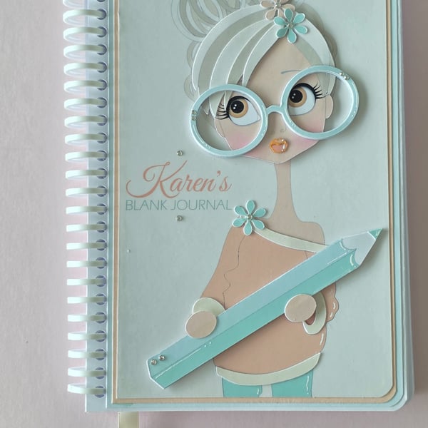 Handmade A5 Premium Journal-Round Glasses Lady-3D Notebook