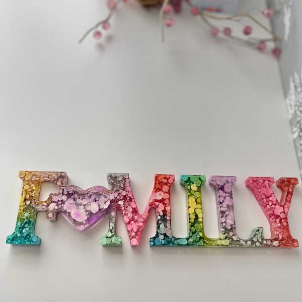 Multi colour 25cm Family sign with love heart handmade with FREE postage