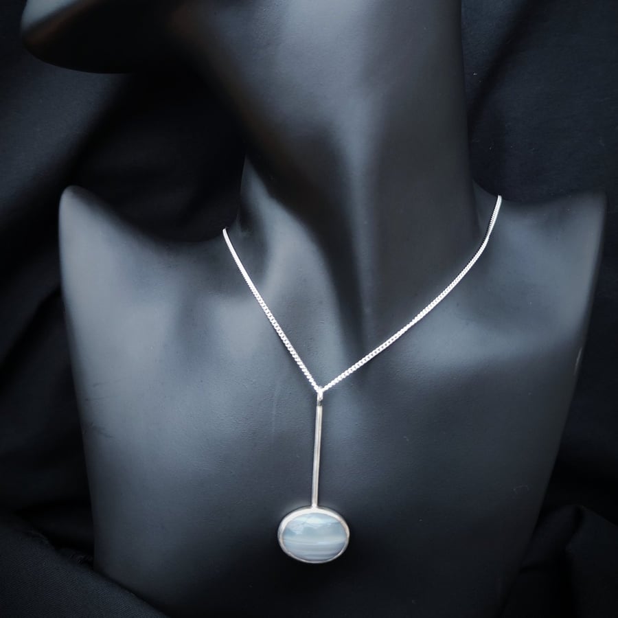 Modern sterling silver necklace with grey agate