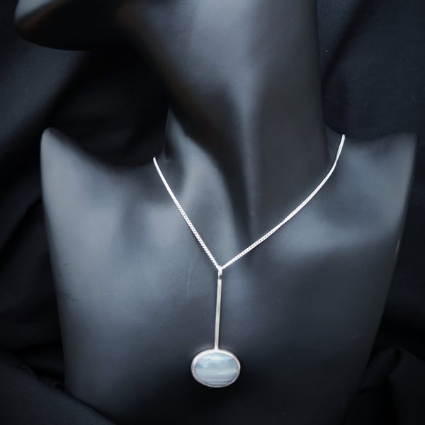 Modern sterling silver necklace with grey agate
