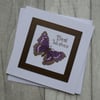Cross Stitch Purple Emperor Butterfly - Best Wishes Card