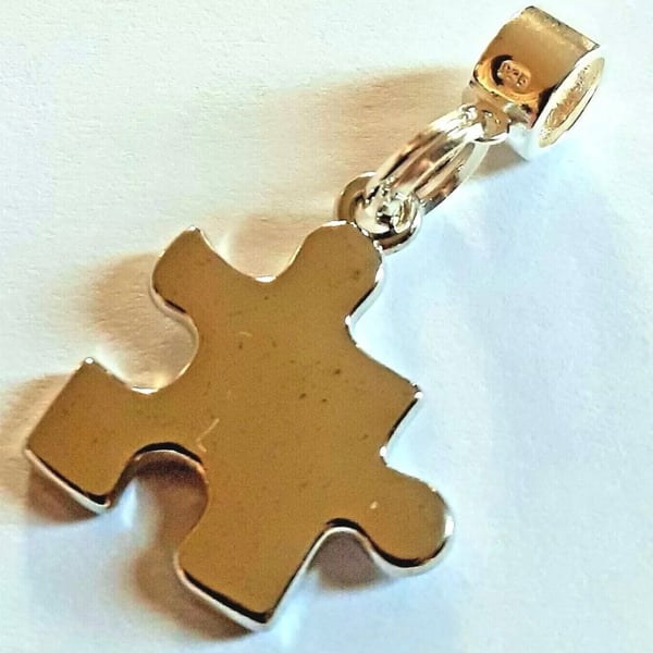 Sterling Silver Charm Dangle & Autism Awareness High Shine Puzzle Piece Charm   