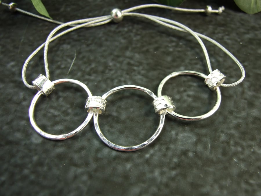 Sterling Silver Circles Bracelet. Adjustable Fit Freesize