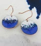 Copper Textured Dangle Earrings in Blue and White with Glass Sprinkles - Image 5