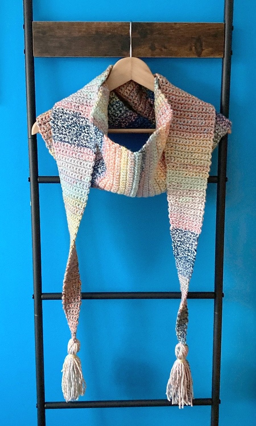 Long Crocheted Wrap - Scarf with Tassels