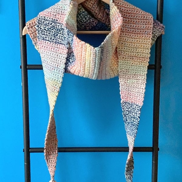 Long Crocheted Wrap - Scarf with Tassels