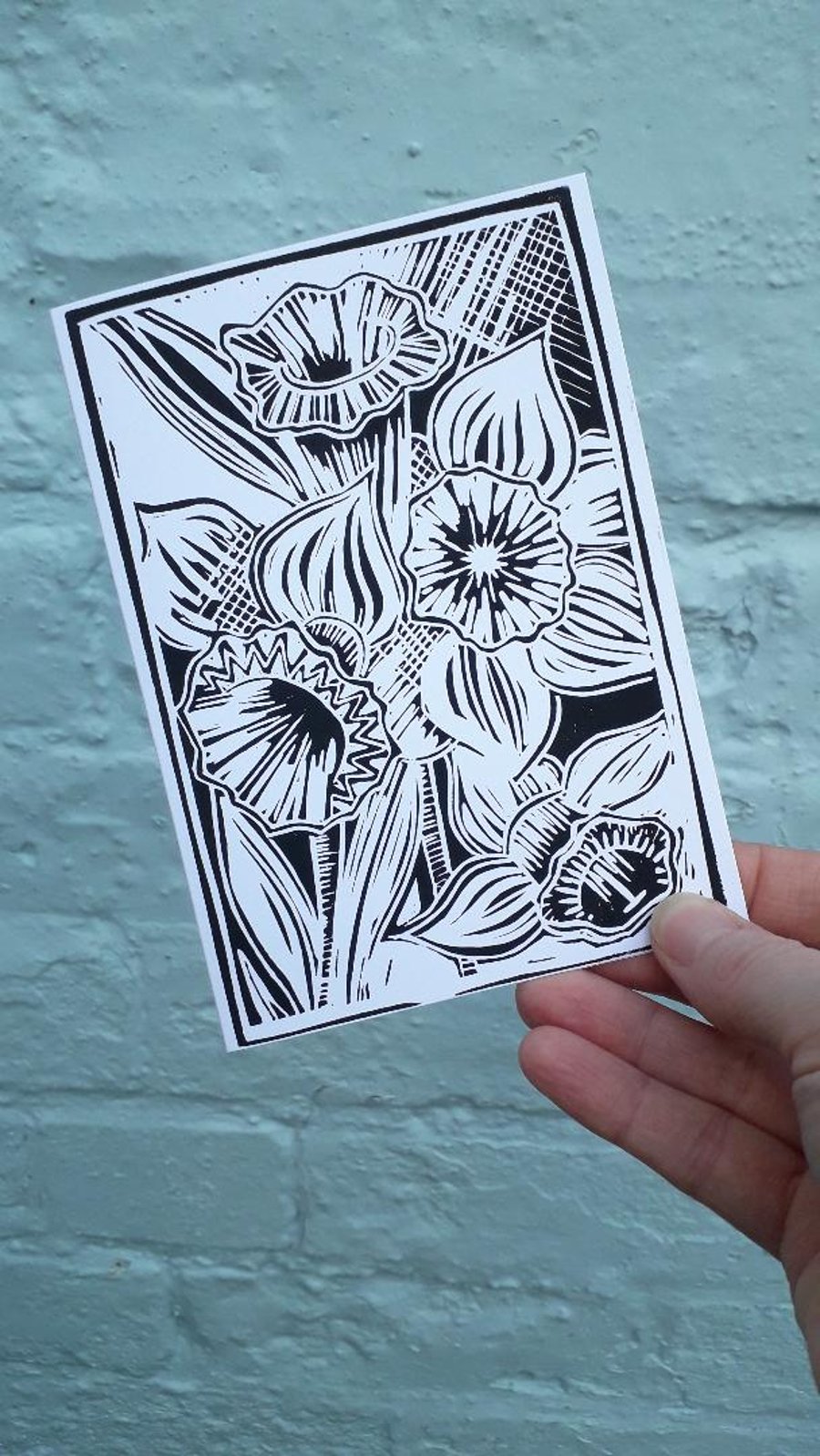 'A Burst of Spring' Greetings Card, Black Lino Print
