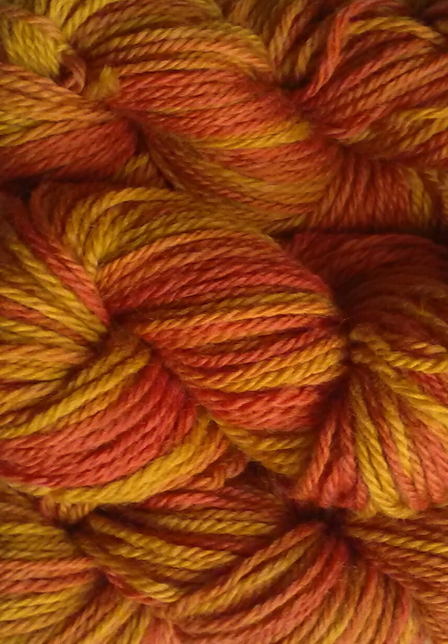 100g Hand-dyed 100% WOOL ARAN mustard burnt orange rust