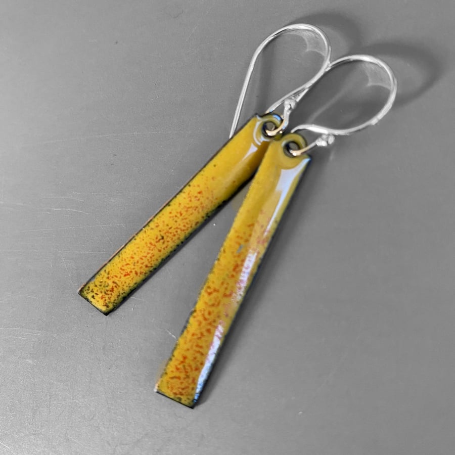 Long Yellow Enamel Earrings