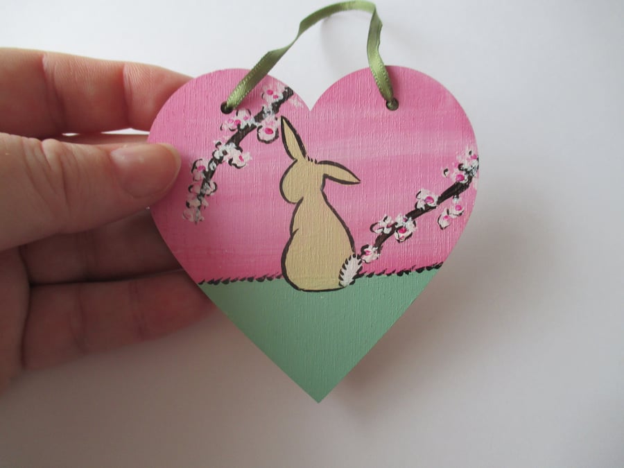 Bunny Rabbit Love Heart Cherry Blossom Original Painting 04.20 Limited Edition