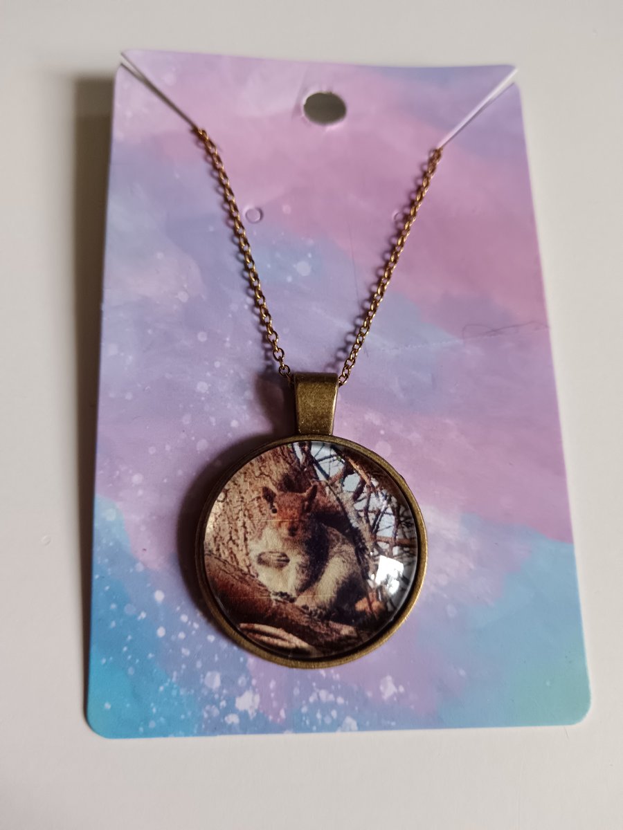 Adorable grey squirrel photography necklace 