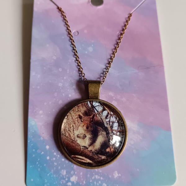 Adorable grey squirrel photography necklace 