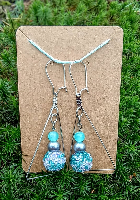"Hidden Spring" - Beaded dangly earrings with sterling silver hooks