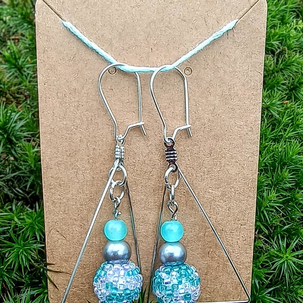 "Hidden Spring" - Beaded dangly earrings with sterling silver hooks