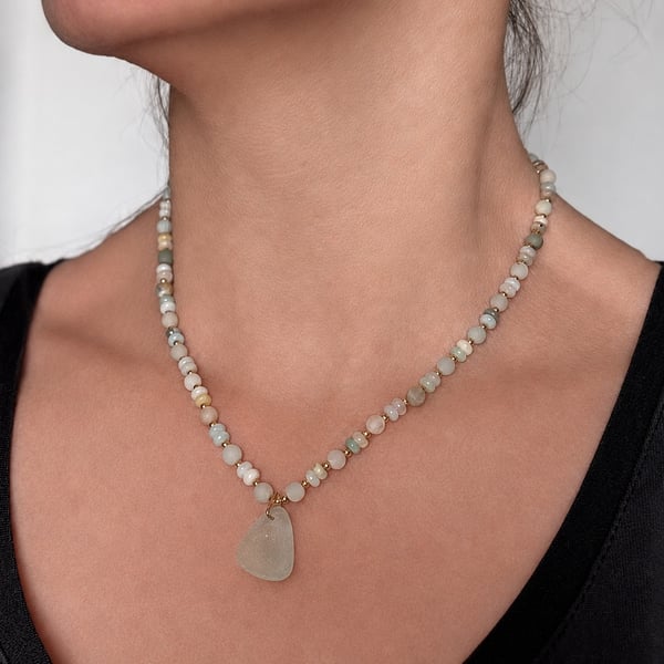 Seaglass and Amazonite delicate necklace  Ref R20