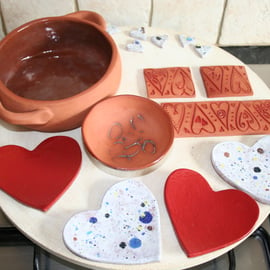 Handmade Valentine red heart shaped ceramic decoration for jewellery & candles