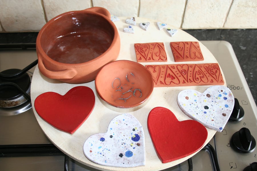 Handmade Valentine red heart shaped ceramic decoration for jewellery & candles