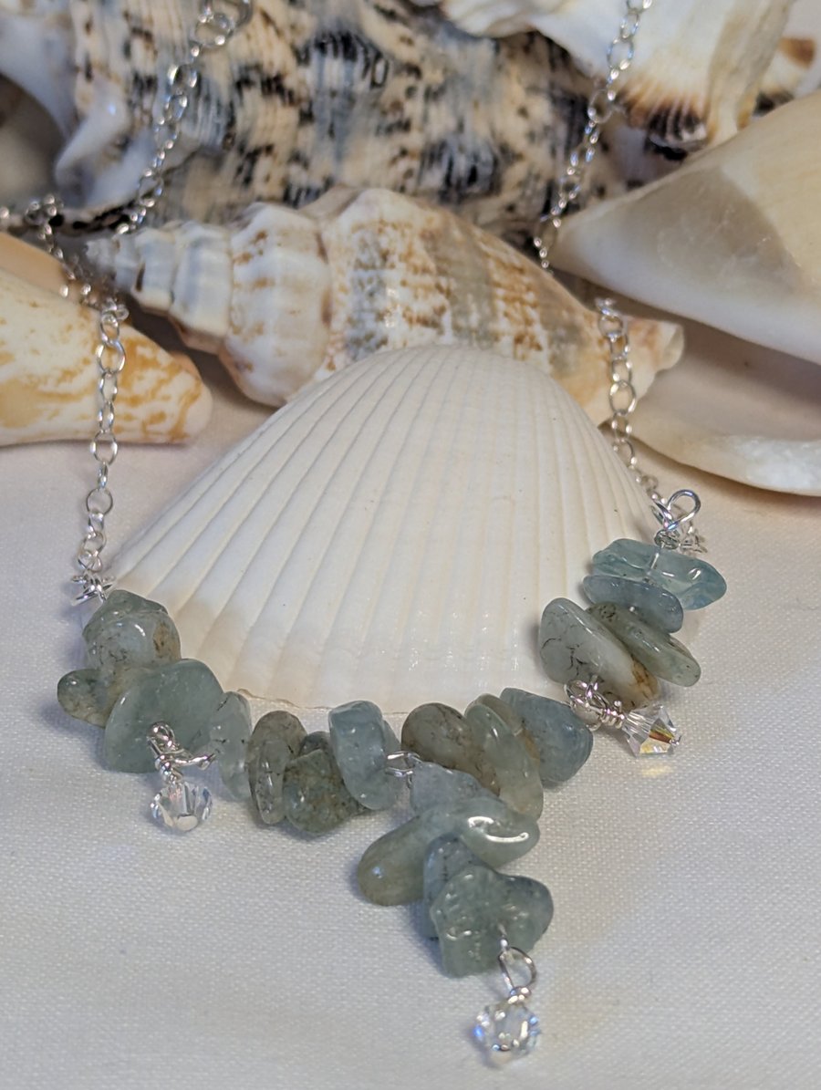Aquamarine chip and Swarovski Crystal Necklace