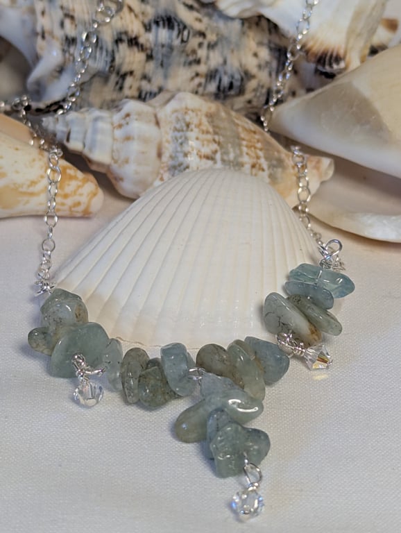 Aquamarine chip and Swarovski Crystal Necklace