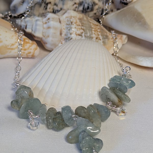 Aquamarine chip and Swarovski Crystal Necklace