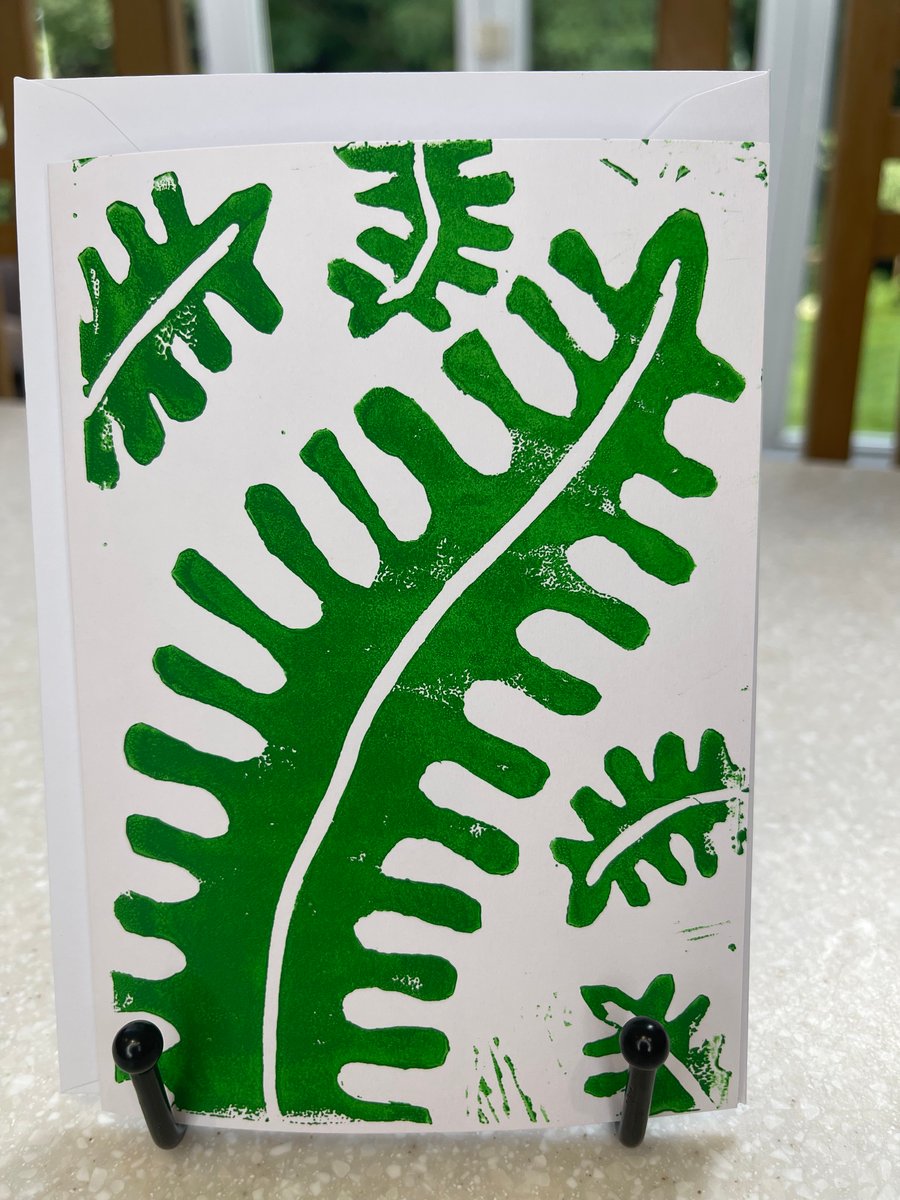 Fern Leaf, hand printed Lino cut greetings card
