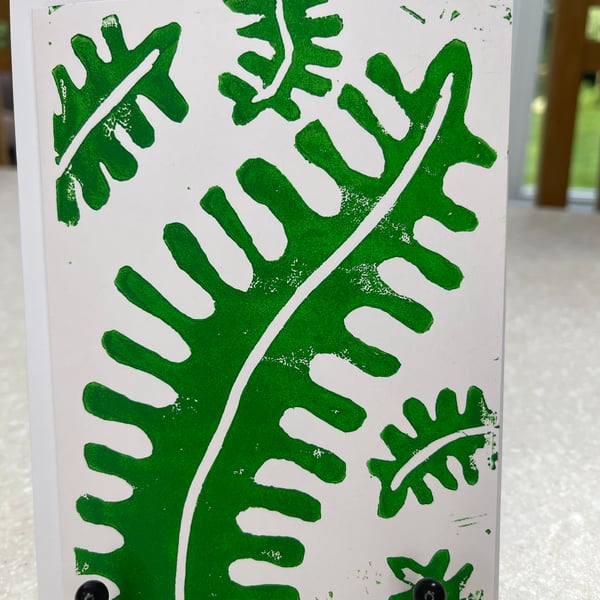Fern Leaf, hand printed Lino cut greetings card