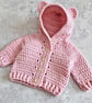 Pink Newborn Crochet Teddy Bear Cardigan with Hood – Handmade Gift - Image 7