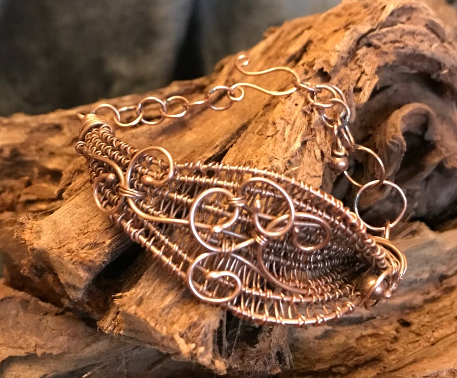 Copper wire wrapped bracelet, bangle. 