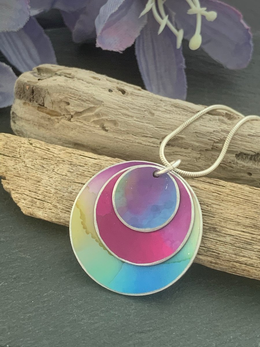 Water colour collection - hand painted aluminium pendant, rainbow shades